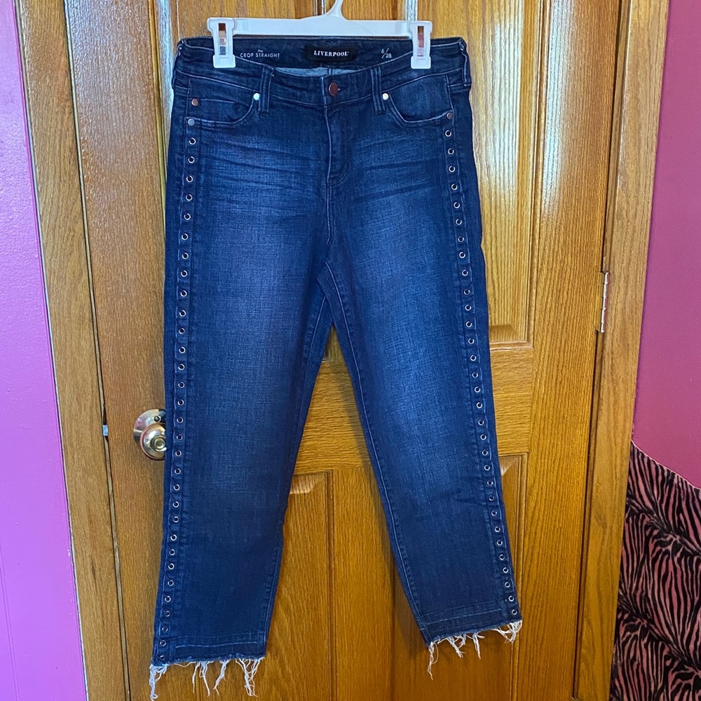 Liverpool Crop Straight Jeans with Eyelet Details